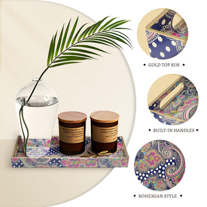MAONAME Plastic Vanity Tray, Bathroom Counter Tray, Decorative Trays with Handles, Storage Dresser Trays Organizer for Toilet Tank, Jewelry, Makeup, 13.8" x 6" x 1.57"