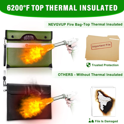 6200°F Fireproof Money Bag with Lock, Upgraded Fireproof Bags w. Zipper/Reflective Strip, 9 Layers of Heat Insulated Materials, Water Resistant Fire proof Money Bag for Cash, Fire Pouch for A5 Files