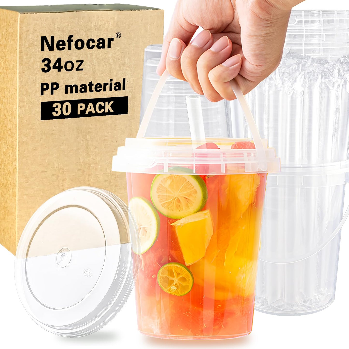 30Set 34oz Drink Buckets with Lids and Straws, Plastic Cups with Lids Straw