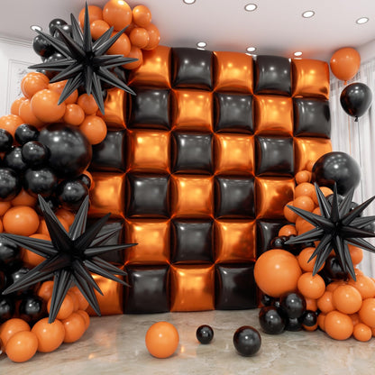 HKYOOD 36pcs Black and Orang Square Foil Balloons Wall Backdrop with 147pcs Balloon Garland Arch Kit, Double Sided Balloons for Halloween Graduation Birthday Anniversary Baby Shower Party Decorations