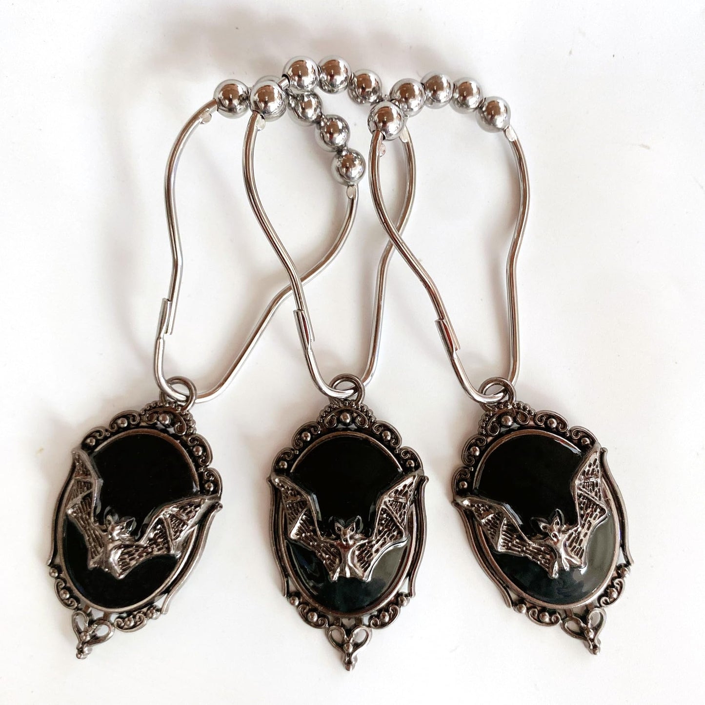 ZILucky Set of 12 Bats Shower Curtain Hooks Rings, Gothic Vampire Bat, Halloween Party Supplies Haunted House Decoration (Black-Background)