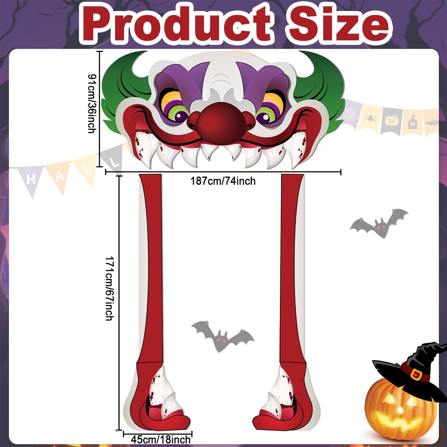 Halloween Creepy Clown Theme Door Banner - Horror Clown Scary Stand Up Background Banner for Carnival Party Photo Booth Props