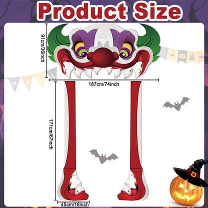 Halloween Creepy Clown Theme Door Banner - Horror Clown Scary Stand Up Background Banner for Carnival Party Photo Booth Props