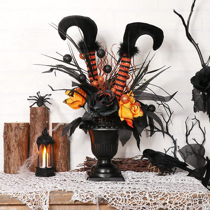 S-DEAL Halloween Decorations Table Artificial Flowers, Witch Boot and Fake Rose Tabletop Centerpieces Halloween House Haunted Decor 13x17 Inches
