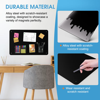 MaxGear Magnetic Board 17.5" x 11.4" Black Metal Magnet Bulletin Board for Wall, Refrigerator, Magnetic Board Display Notes, Photos, and More - Includes Dual Lock Tape and Screws
