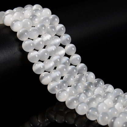 65Pcs 6mm Natural White Selenite Smooth Round Beads Loose Real Stone Beads Gemstone Genuine for DIY Hand Made Craft Jewelry Bracelet Earring Necklace String Making Energy Healing Power