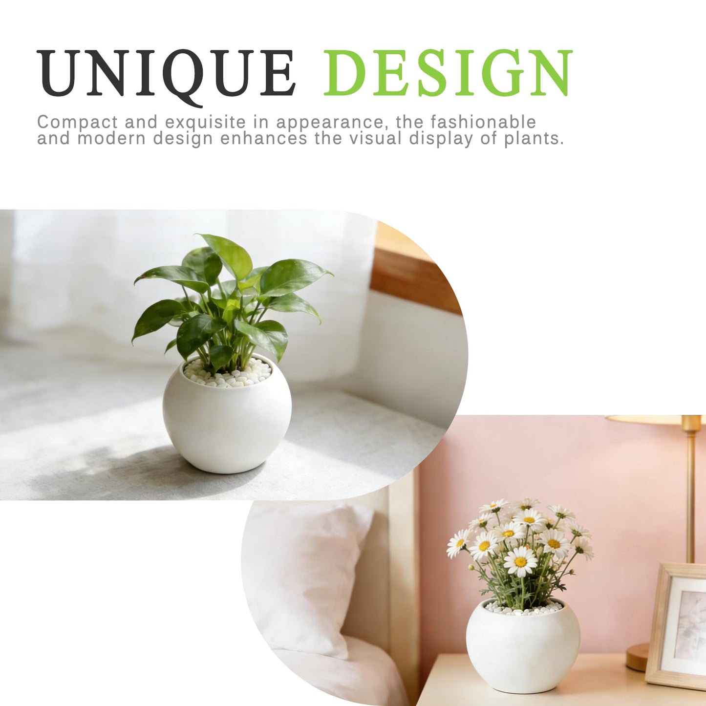 NEONWE White Spherical Ceramic Planter Succulent Small Plant Pots Indoor Modern Round Decorative Indoor-Outdoor Garden Plant Pots with Drainage Holes - Plants Not Included 3.94 x 3.94 x 3.15 Inch
