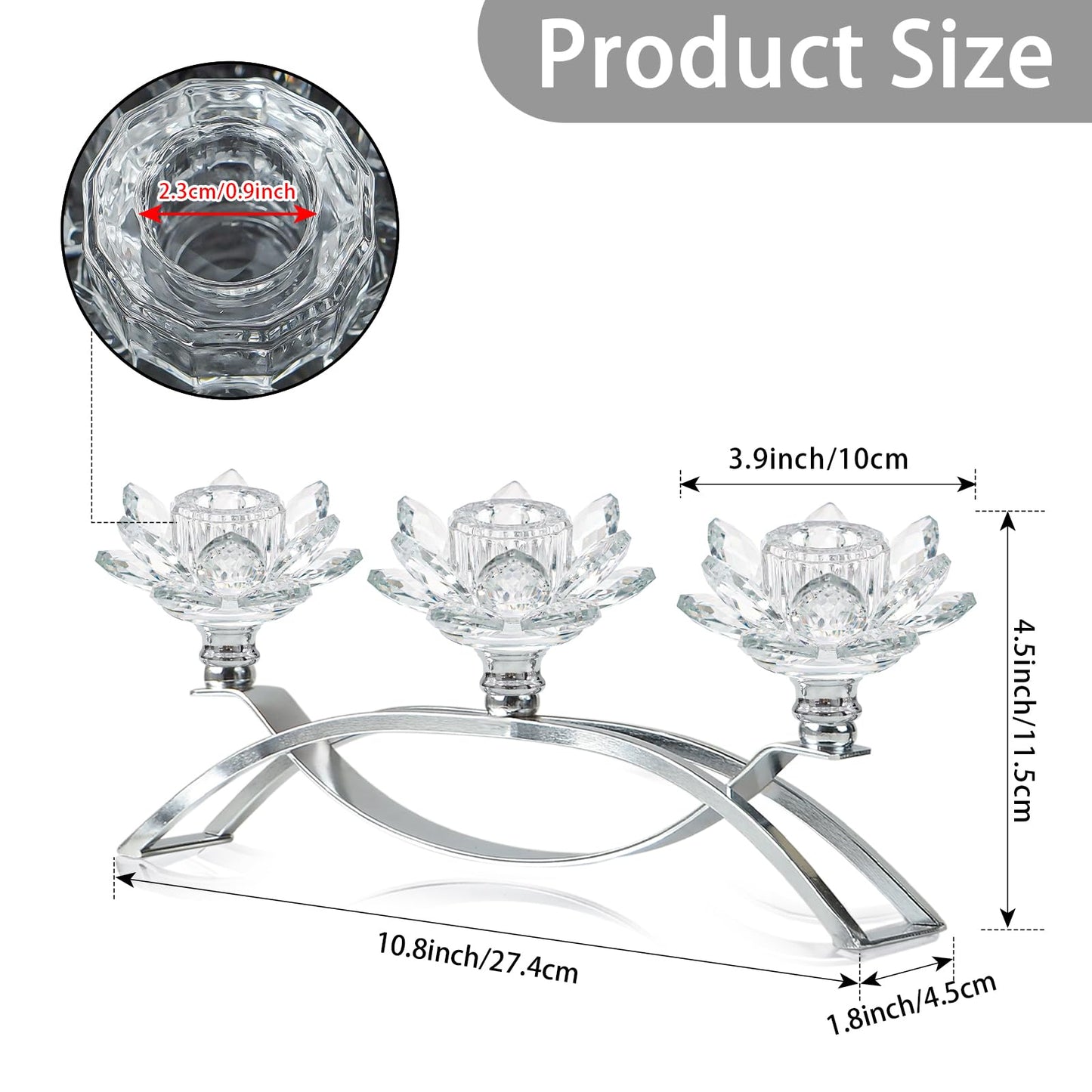 Crystal Lotus Taper Candle Holders, 3 Arms Metal Crystal Candlesticks, Decorative Flower-Shaped Candle Holders for Dining Table Centerpiece, Wedding, Home & Holiday Decor (Clear, 3 Arm)