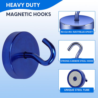 Neosmuk Magnetic Hooks Steel Tube Design for Cruise,100lb+ Navyblue,10 Pack