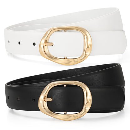TRIWORKS 2 Pack Leather Belts for Women Fashion Waist Belt with Liquid Shapes Women Belt for Jeans Pants Dresses