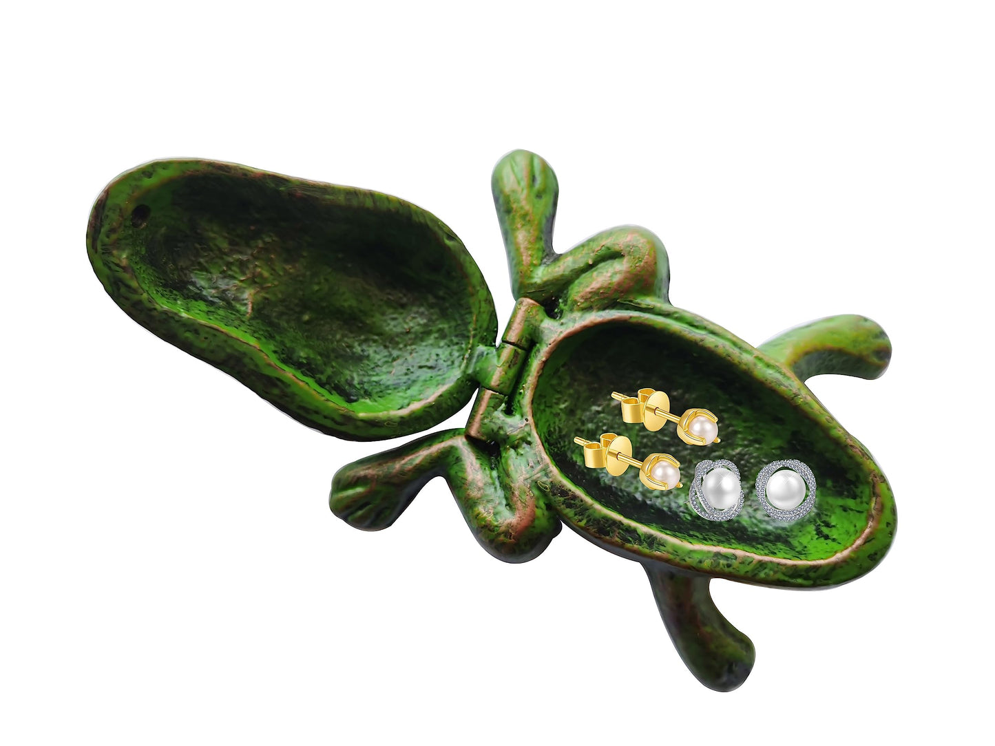 BSTGIFTS Iron Frog Key Hider - Outdoor Statue, Cast Iron, Green Frog, Hide a Key, Garden Decoration
