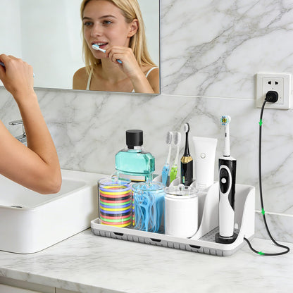 PARKMANI Bathroom Counter Organizers and Storage, Toothbrush Holders for Bathrooms with 3 PCS Qtip Holder, Kids Electric Toothbrush and Toothpaste Holder for Bathroom Vanity Sink Organizer (White)