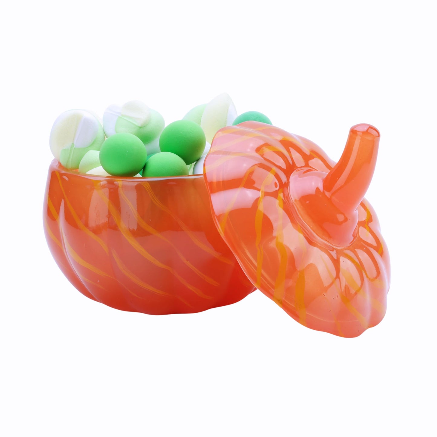 Stella Baicø Crystal Pumpkin Jar with Lid, Glass Candy Bowl with Cover for Halloween, Decorative Candy Dish for Home Decor, Party Centerpieces (S, Orange)