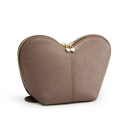 Kattee Leather Makeup Bag, Travel Large capacity Comestic Bag for Women, Heart Shaped Portable Organizer Toiletry Bag for Working,Khaki