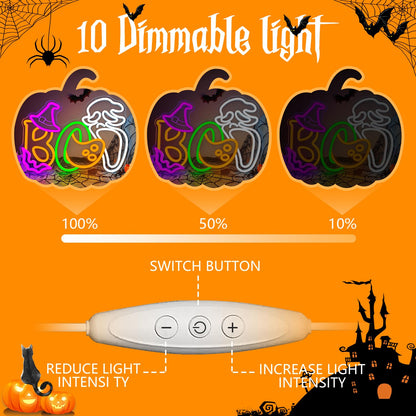 Halloween Boo Neon Sign for Wall Decor Ghost Face Led Sign Animated Looks Like The Ghost Was Eaten Bat Witch Hat Ghost Neon Light Up Sign for Window Bar Horror Halloween Party Man Cave Game Room