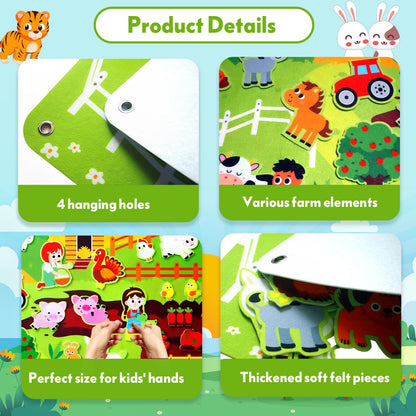 Kikiyaki Felt Board for Toddlers Play Farm Animals Story Sets, Large Wall Activity Busy Board for Kids, Montessori Toys, Barnyard Theme Interactive Sensory Toys, Preschool Learning Play Kit, Classroom