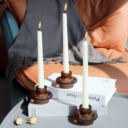VOHO Brown Candlestick Holders Set of 6, Old Fashioned Candle Sticks Holder Decor for Daily Room/Halloween/Thanksgiving Party, Double Side Taper Candle Holders for Candlesticks/Tealight Candles(Brown)
