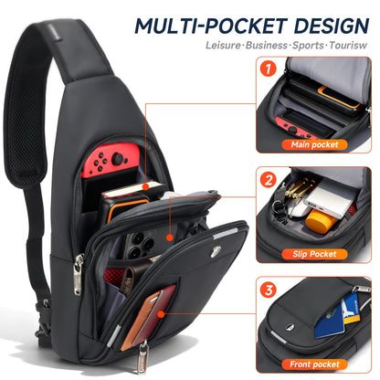 Crossbody Bag for Men, Sling Bag with USB Charging Port & Reflective Strips, Water-Resistant Shoulder Bag Fits Switch 2, Small Backpack Daypack for Travel, Hiking, Gym, Running, Daily Commute