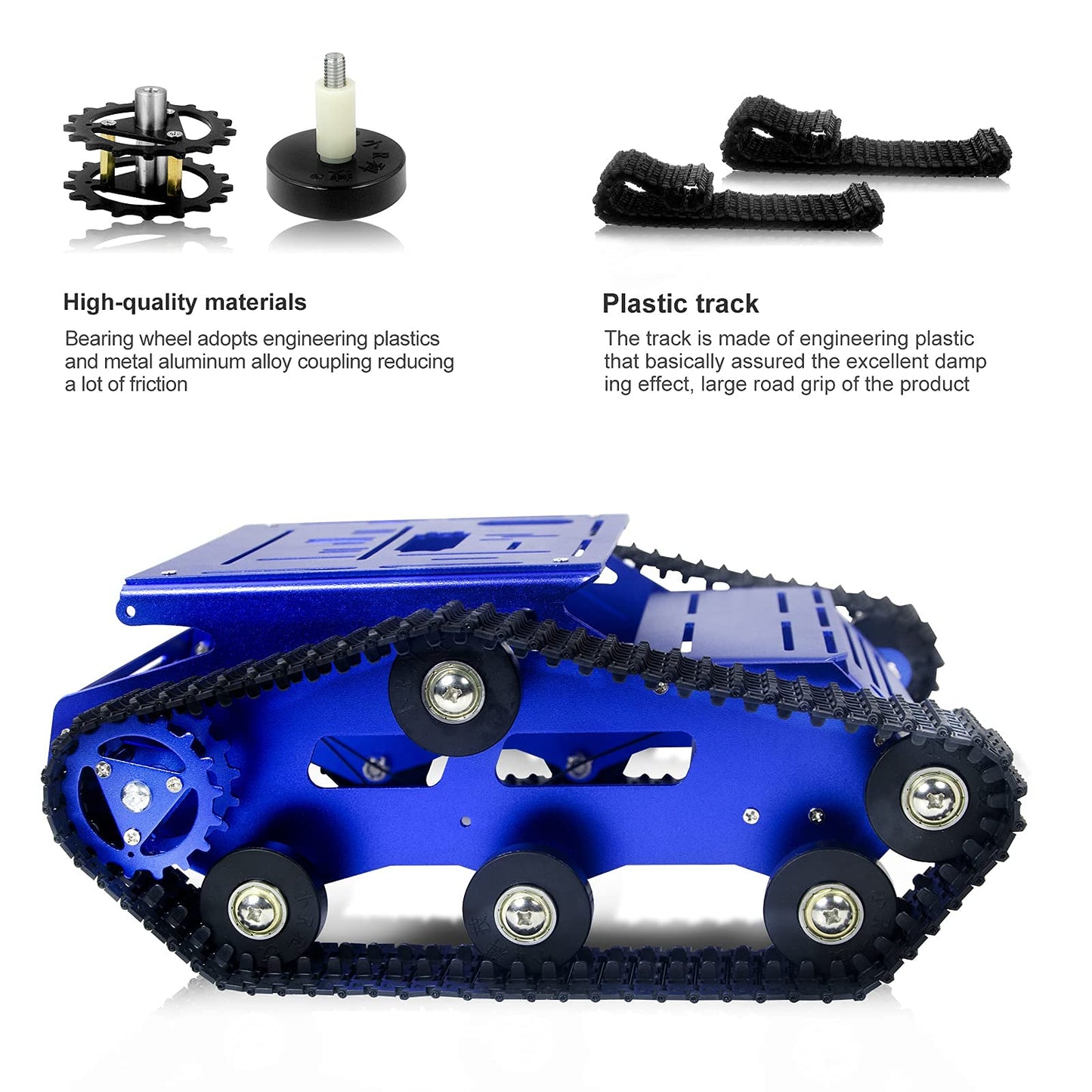 XiaoR Geek Smart Robot Car Chassis Kit Aluminum Alloy Big Tank Chassis with 2WD Motors for Jetson Nano/Raspberry Pi/Arduino DIY STEM Education Projects and ROS Research (Blue, with DC Motor)