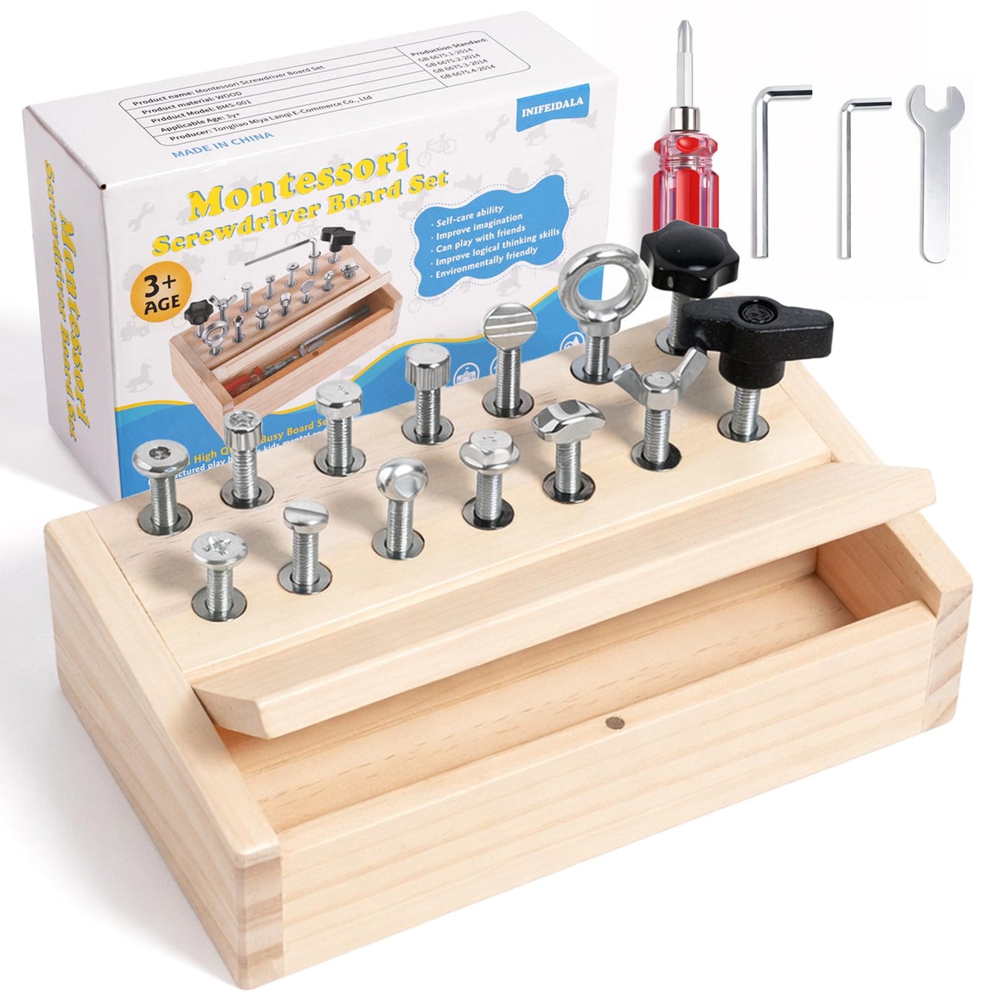 INIFEIDALA Kids Tool Set,Montessori Educational Toys for 3 4 5 Year Old,Montessori Screwdriver Board Set,Sensory Preschool Learning for Toddler Travel,Fine Motor Skills - STEM Toys
