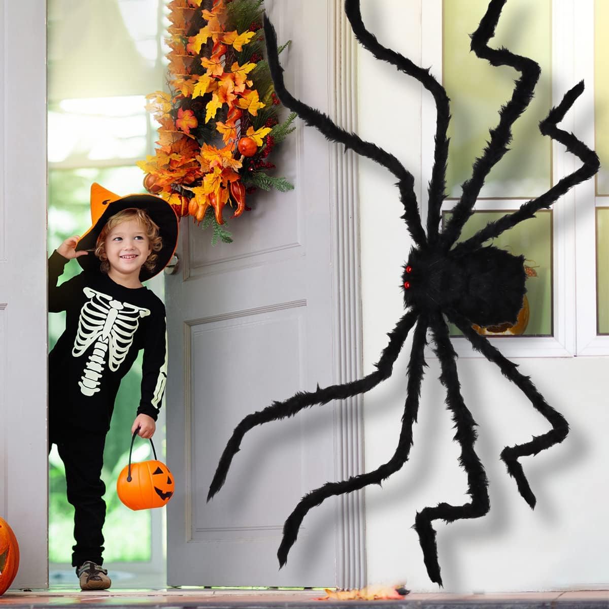 Halloween Outdoor Decorations Giant Spider, 10Ft Scary Large Spider Props for Yard Lawn Halloween Outside Decor and Indoor Party Decor, Black