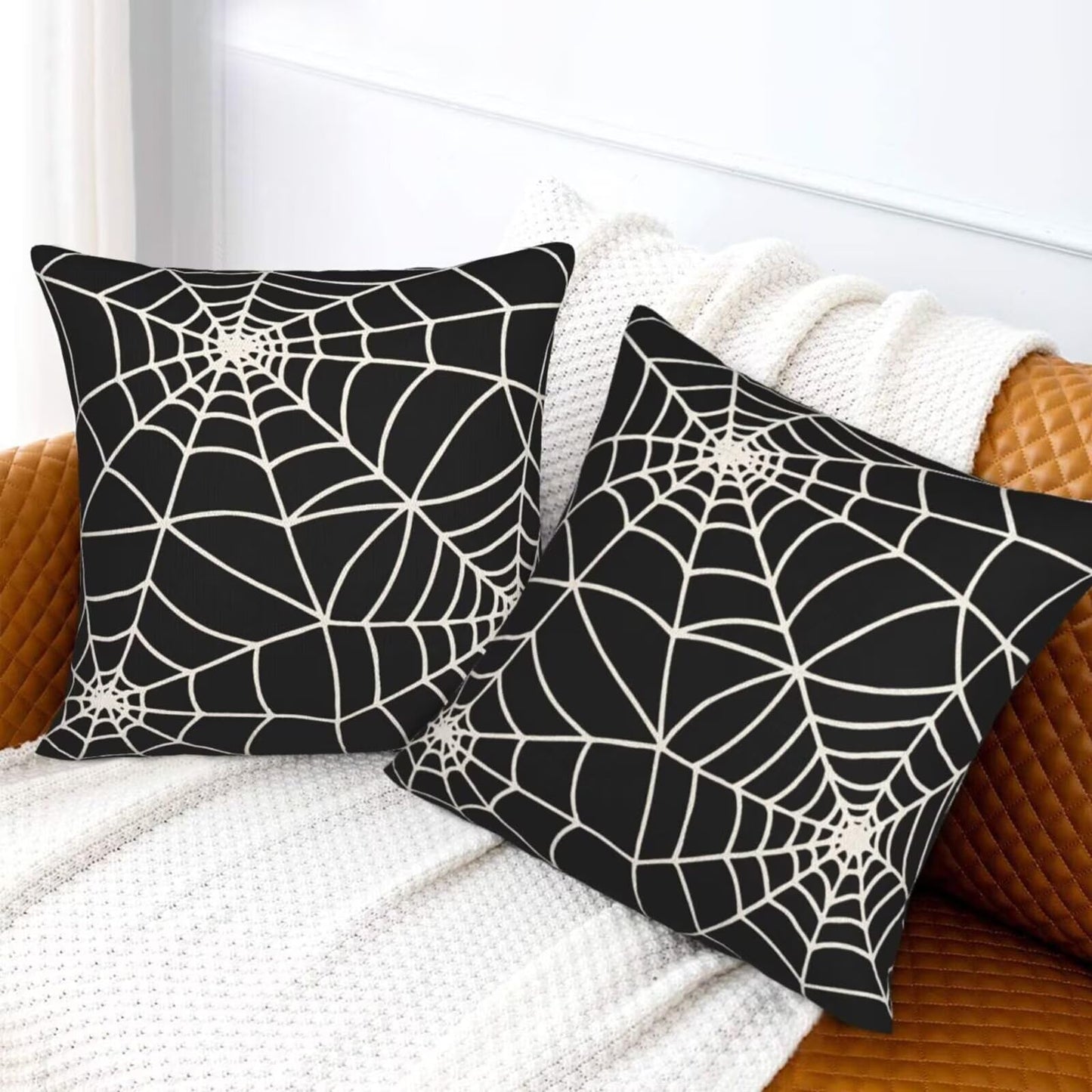 Sunshineyan Halloween Pillow Covers 20 x 20 Set of 2, Black Spiderweb Decorative Throw Pillow Covers Holiday Farmhouse Outdoor Pillowcase for Couch Sofa Home Decor