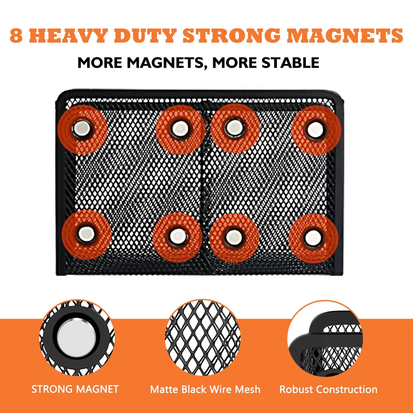 Ameceres Magnetic Pencil Holder - Extra Strong Magnets Mesh Marker Holder Perfect for Whiteboard, Refrigerator and Locker Accessories (2-Compartment (1 Pack))