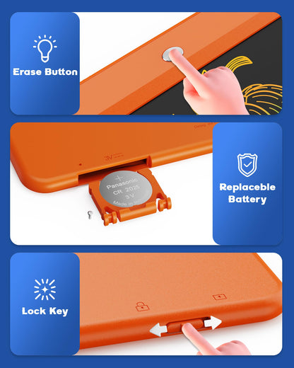 Bravokids LCD Writing Tablet for 3-8 Year Olds - 10 Inch Doodle Board Electronic Drawing Pad, Educational Gift for Kids (Orange)