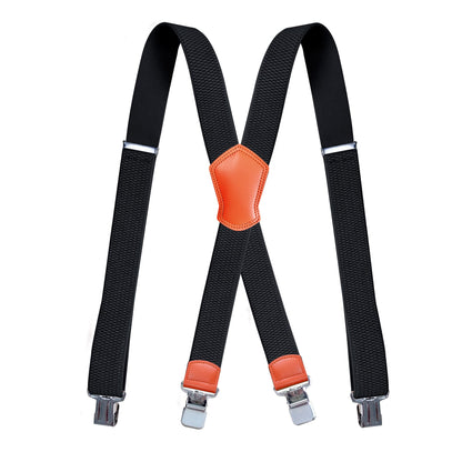 LazarsSpace Heavy Duty Suspenders for Men X Type 4 Clips 1 1/2" Wide Straps Black