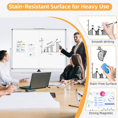 WALGLASS Rolling Dry Erase Whiteboard, 48"x36" Double-Sided White Board on Wheels, Large Portable White Board with Stand, Mobile Standing Whiteboards for Office, Home, School, Classroom 4x3 ft