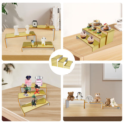 CRAFTIFANO Acrylic Display Risers 2 Sets 3 Tier Cupcake Stand for Dessert Jewelry Pop Figures Shelves Retail Shoe Showcase (Gold)