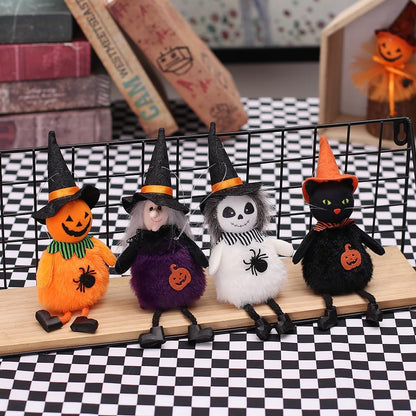 Halloween Tree Decorations Set of 4PCs Witch Black Cat Pumpkin Ghost Plush Hanging Ornaments for Holiday Party Home Christmas Tree Decor