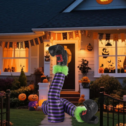 Fukaisu 2 Pcs Halloween Witch Leg Decorations with 2 Rods, Upside Down 3D Witch Legs Garden Stake Boots Decor with Purple Stripes for Lawn Garden & Indoor Halloween Shoes Decorations ﻿