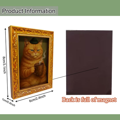 4Pcs 3D Funny Wooden Fridge Magnets Frame, Retro Cool Cat Magnetic Refrigerator Locker Magnet Photo Frames Holder for Home Kitchen Office Indoor Outdoor Decorations
