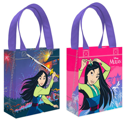 Mulan Party Favor Bags Set – 12 Pack 8" Disney Goodie Bags for Kids Bulk Reusable Mini Totes | Disney Mulan Birthday Party Supplies