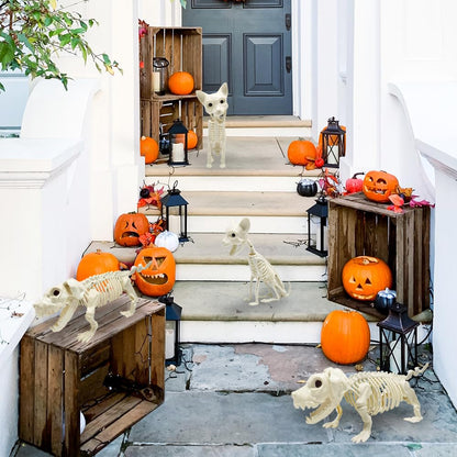 UMEELR Halloween Animal Skeletons, Cats and Dogs Pose-N-Stay Plastic Skeletons for Yard Garden Lawn Patio Halloween Party Favors Decor