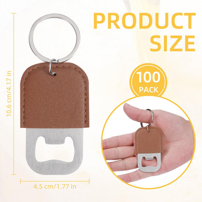 Yugada 100 Pack Leather Bottle Opener Keychain Stainless Steel Flat Beer Opener Keychain DIY Beverage Beer Bottle Openers for Party Favor Bartender Bar Restaurant