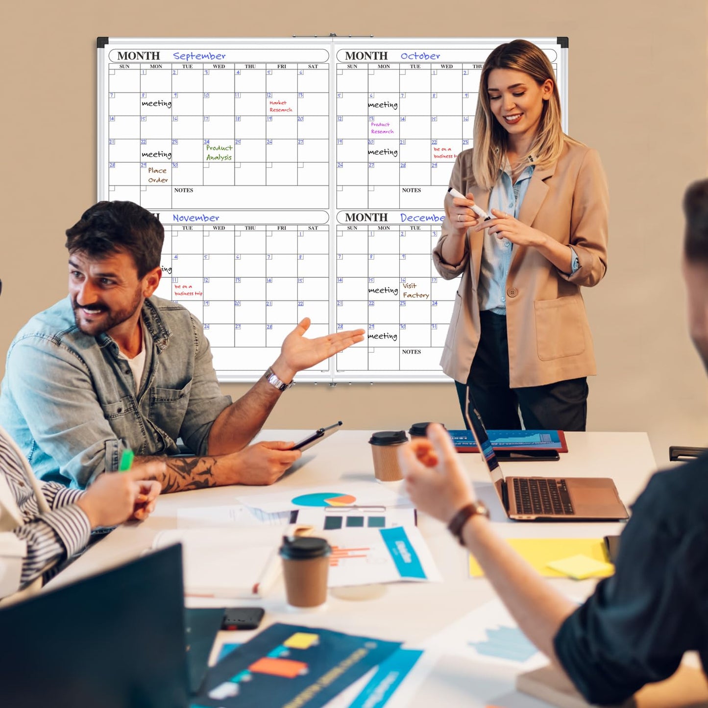 XBoard Magnetic Calendar Whiteboard 48x36 inch, 4 Month Dry Erase Board Planner with Silver Aluminium Frame, Foldable White Board Calendar for Home School Office Organization