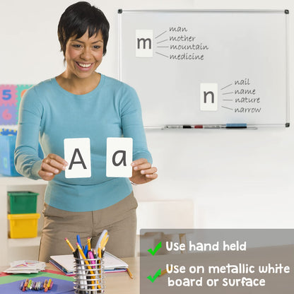 Attractivia Magnetic Big Alphabet ABC Flash Cards - 52 Sturdy Uppercase & Lowercase Large Letters, Black - for Classroom Teachers, Homeschool, ESL, Kids and Adults