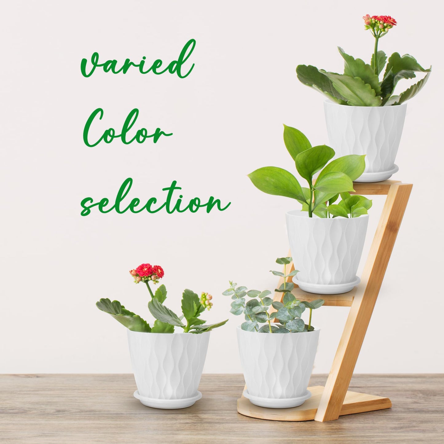 YNNICO 6 inch Plant Pots, 6 Pack Flower Pots Outdoor Indoor, Planters with Drainage Hole and Tray Saucer-White