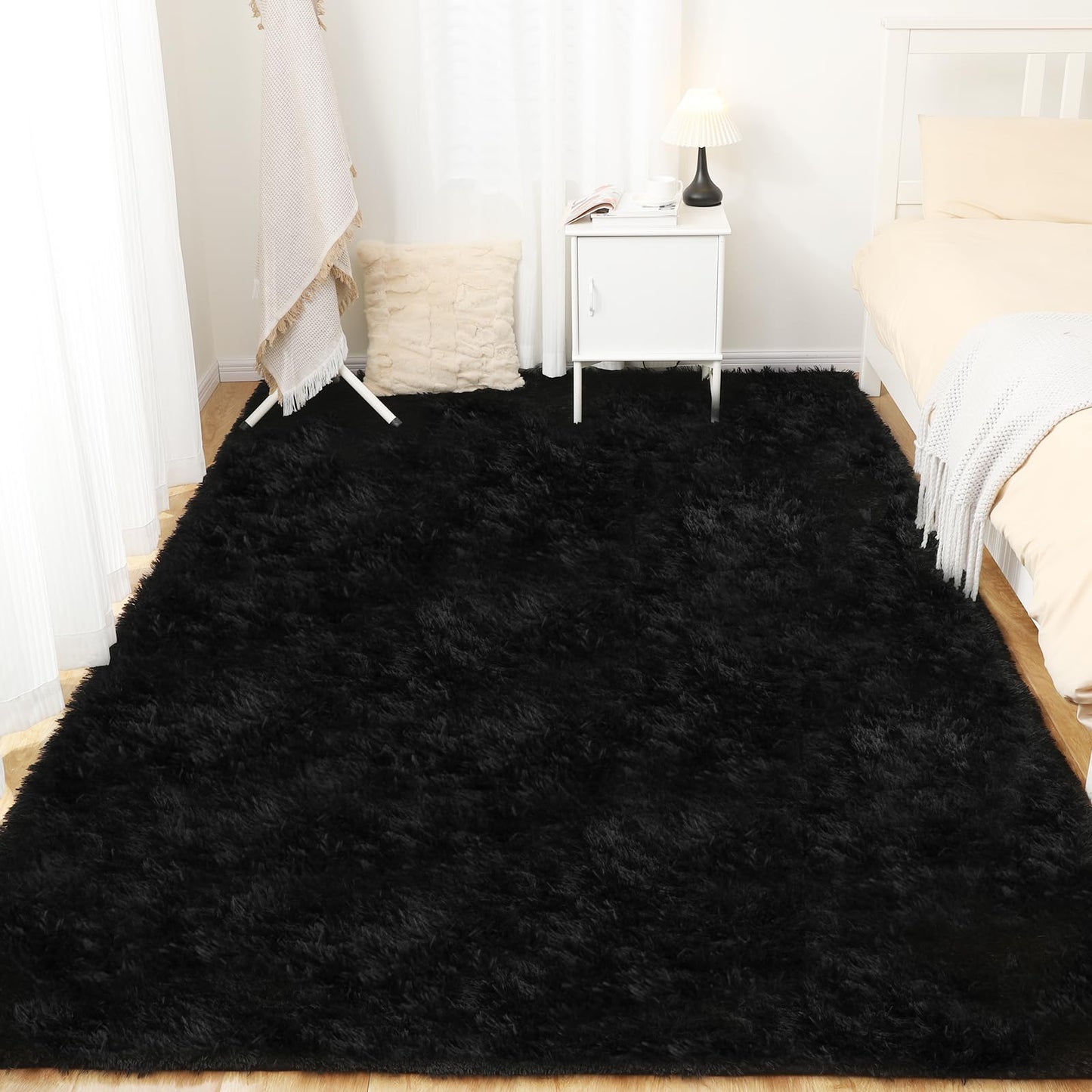 Puremy Black Area Rug, 5x7, Soft Plush for Living Room, Bedroom & Nursery, Non-Slip Indoor Carpet for Study, Kids Room Decor