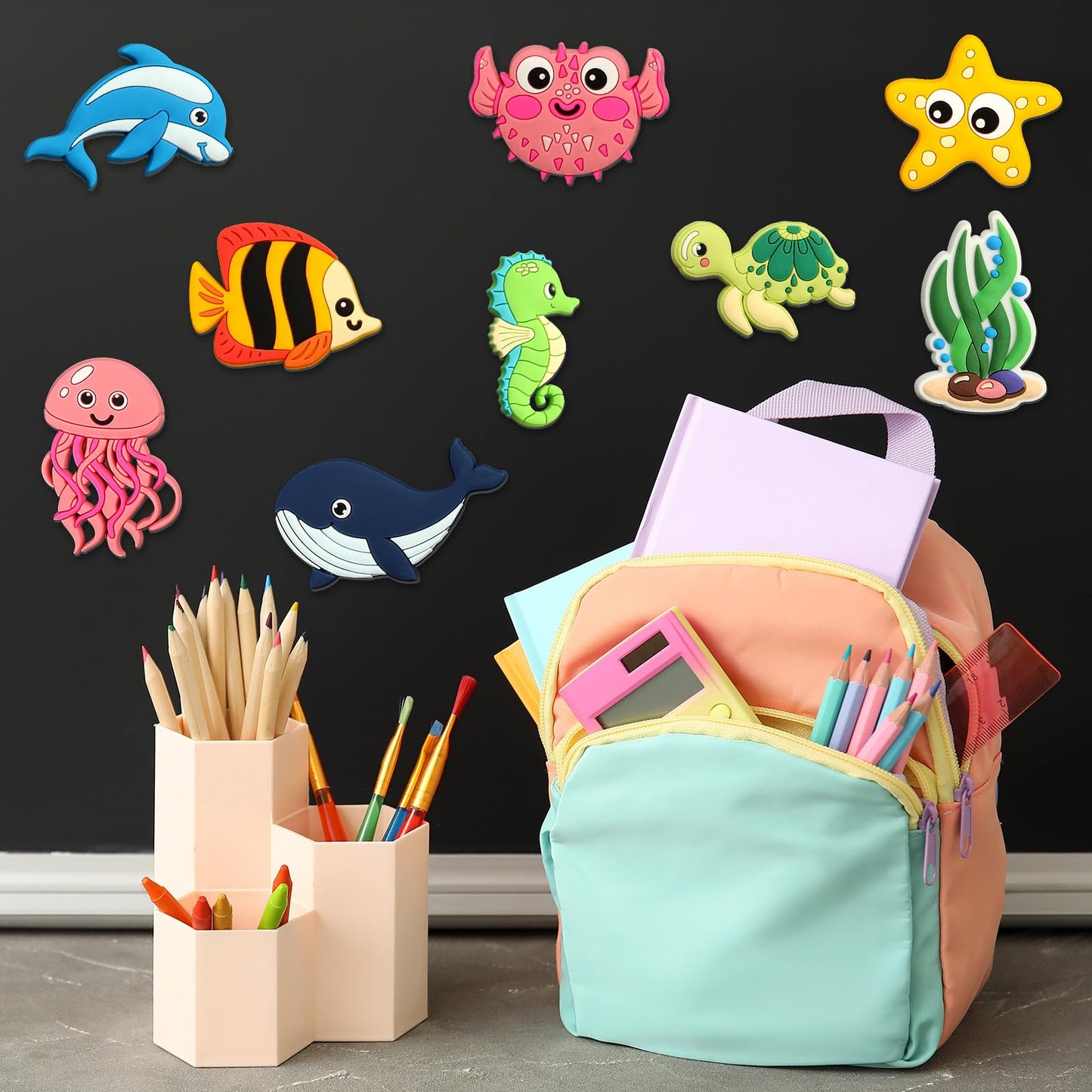 Justforjoyful 24PCS Ocean Animals Refrigerator Magnets for Cute Rubber Sea Animals Educational Sea Life Magnets for Fridge Full Back Magnetic for Fridge Whiteboard