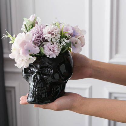 Tanvecle Skull Planter Pots, Skeleton Vase for Succulent, Flowers, Gothic Centerpiece for Table, Punk Home Decor and Accessories, Halloween and Day of The Dead Decorations - Black