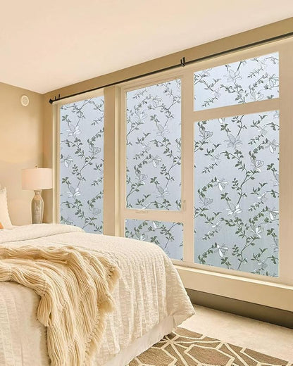 Frosted Glass Window Film with Elegant Flower Design, Bathroom Window Privacy Film for Glass Windows Cover, Static Cling, Removable, Reusable, Anti-UV, Anti-Glare, 23.6 Inch * 157.4 Inch