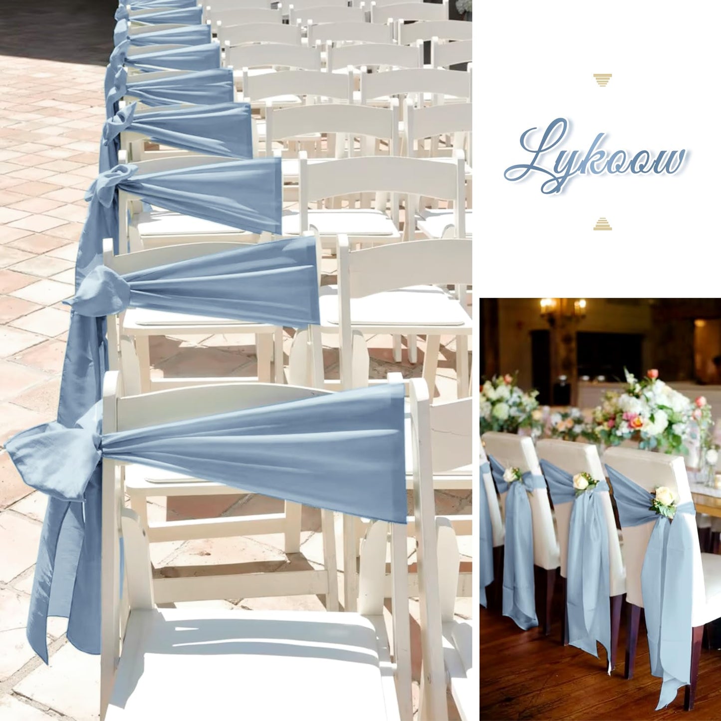 Lykoow 100 Pcs Satin Chair Sashes 78 inch for Wedding Reception Party Hotel Home Kitchen Decoration-Dusty Blue