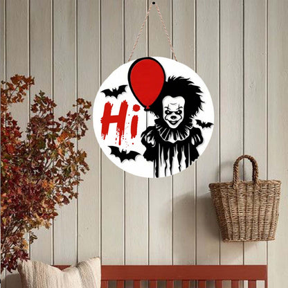 Halloween Welcome Sign Halloween Horror Characters Wooden Door Hanger Funny Window Wall Decor 12×12in