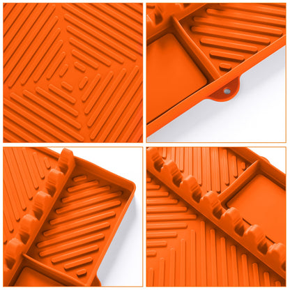 Silicone Tools Mat for Griddle Kitchen Cooking Baking Countertop-Side Shelf Spatula Mat with Drip Pad for Blackstone Weber Traeger Pit Boss Flat Top Grill Smoker- BBQ Accessories Gifts for Men(Orange)