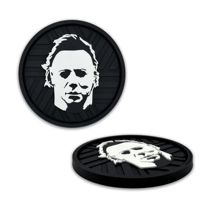 NJECT Officially Licensed Michael Myers Halloween Automotive 3D Textured Silicone Coasters (2.6" Diameter) | Universal Fit for All Cars, Trucks, SUVs & More | Non-Slip Durable | Set of 2