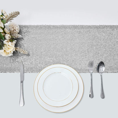 2 Packs 12 x 72 inches Silver Sequin Table Runner, Glitter Runner for Birthday Party Supplies Decorations Wedding Bachelorette Holiday Celebration Bridal Shower Baby Shower