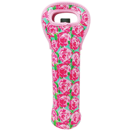 allydrew Insulated Neoprene Wine Tote, One Bottle, Pink Roses